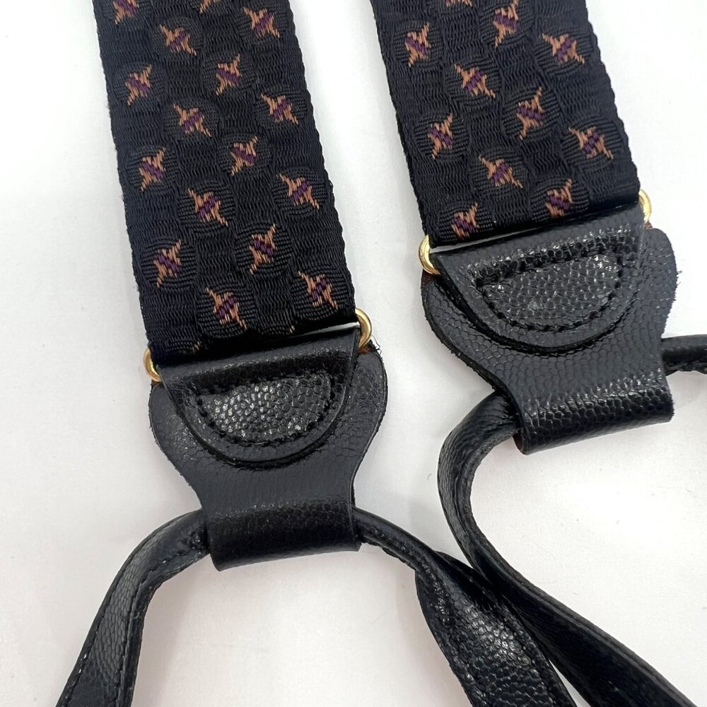 Trafalgar Textured Woven Braces Suspenders Black‎ with Purple